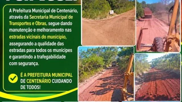 Prefeitura de Centenário realiza manutenção e melhorias em estradas vicinais do município